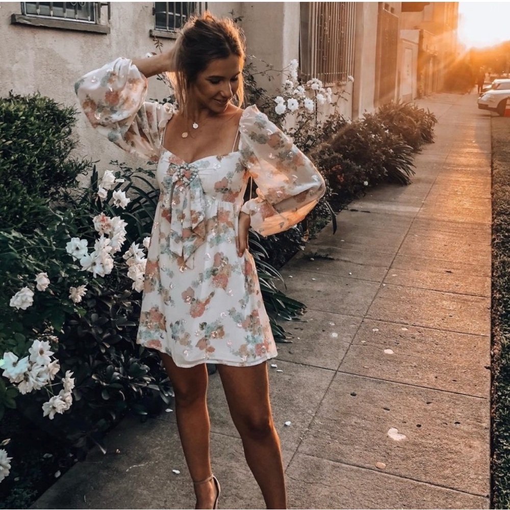 For Love & Lemons Georgina Swing Dress Floral Mini Sequin Size S - Picture 4 of 14